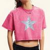 Diamond Patterned Stars Printed Women Washed T-Shirt Slim Cotton Tops Retro Fashion Tee Shirt Fitness Summer T Shirts