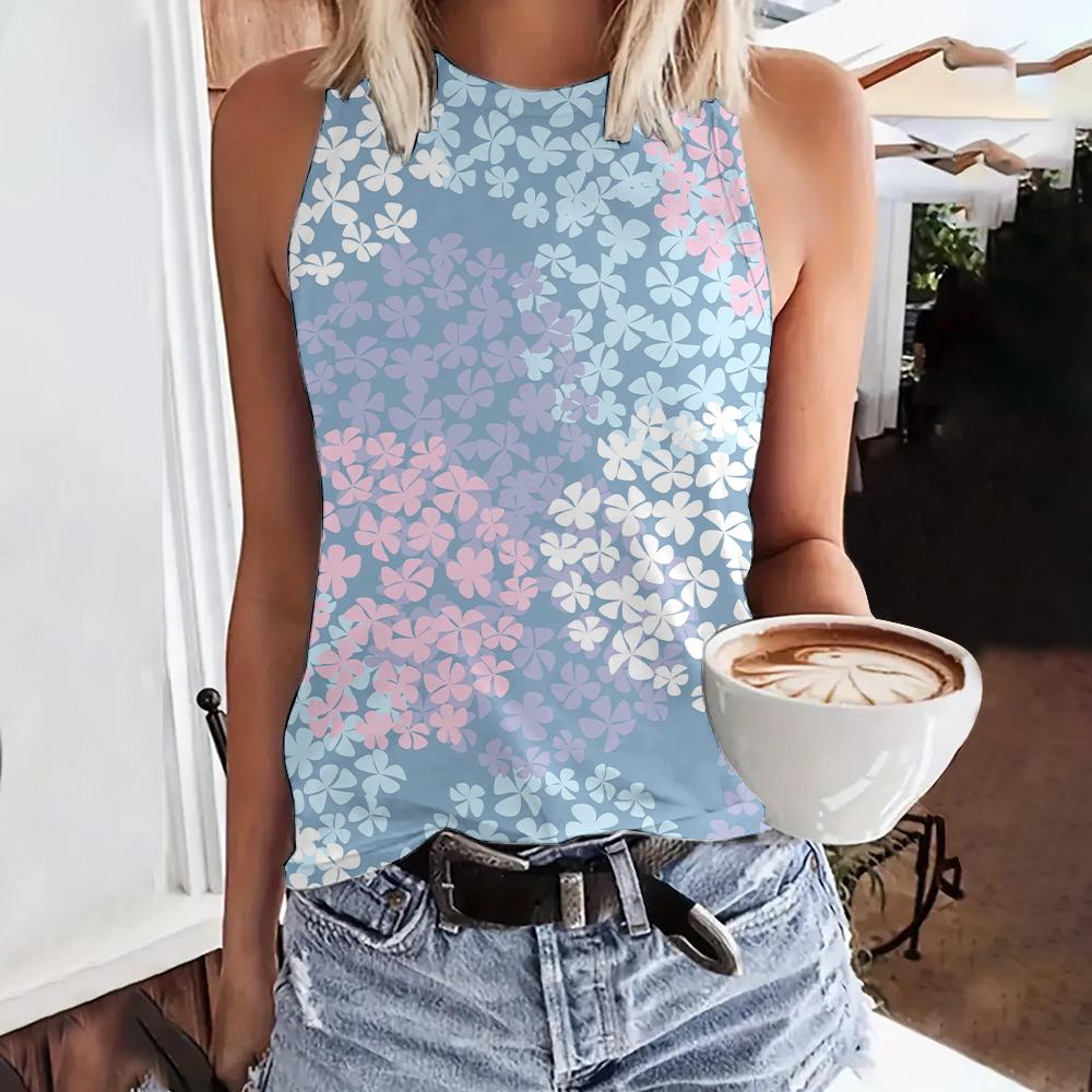 Fashion Summer Flower 3D Print Tank Tops Women Harajuku Streetwear Oversized O-Neck Vest Off Shoulder Sleeveless Woman Camisole