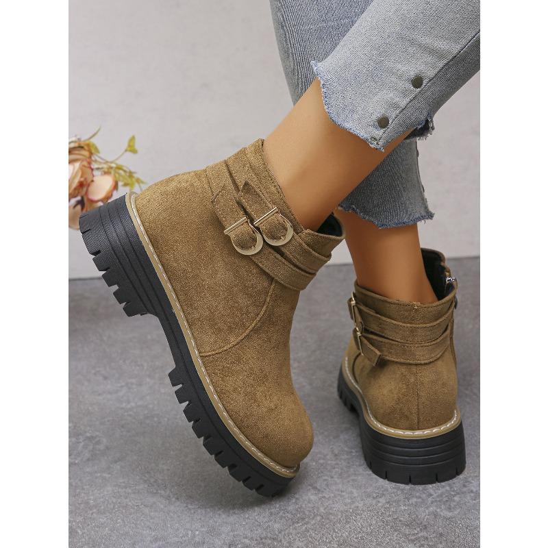 Short Boots Women's Winter 2025 New Platform Round Toe Plus Size Belt Buckle Martin Boots