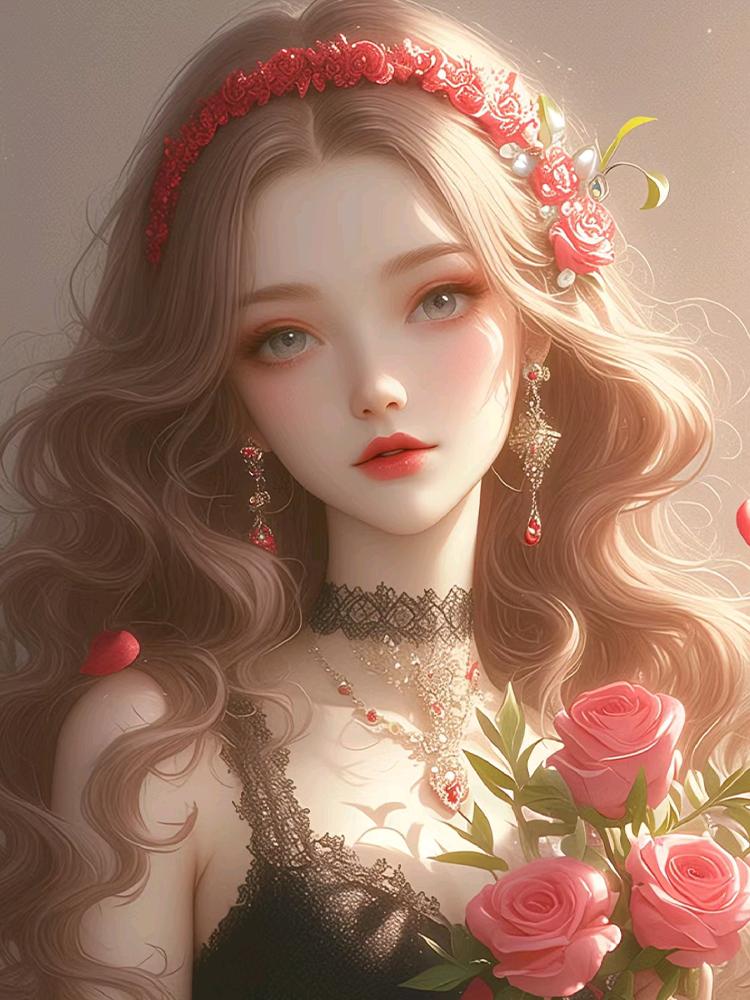 

Женский портрет 5d Diy Алмазная картина Женские цветы Женские украшения Вышивка крестом Инкрустированная вышивка Домашнее украшение Full Round 20x30CM