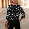 Women’s V Neck Polka Dot Print Blouse Relaxed Fit Three Quarter Sleeve Casual Top for Daily Wear Office Travel