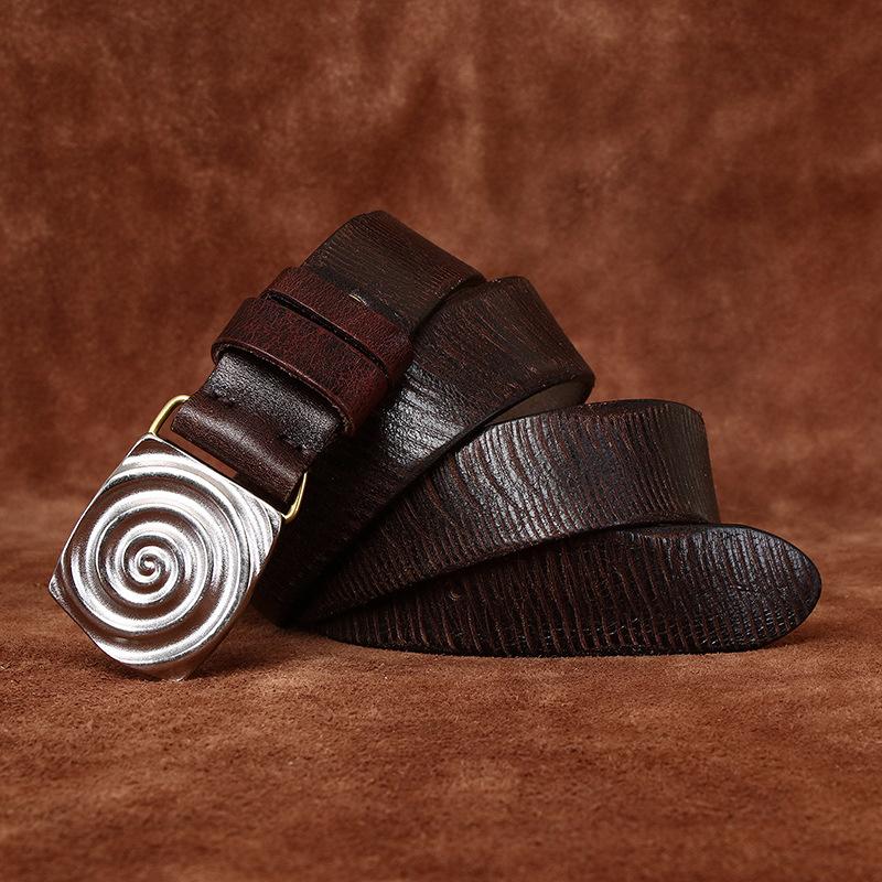 

Ремень из натуральной кожи с пряжкой в стиле ретро, с пряжкой из гладкой кожи, стираный первый слой, для джинсов 100cm