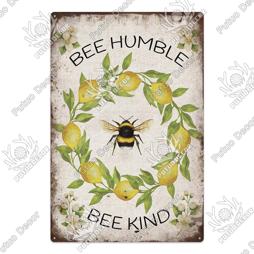 Putuo Decor Bee Vintage Metal Plaque Tin Sign Sweet Poster Wall Decoration For Garden Farm Decorative Living Room Home Decor