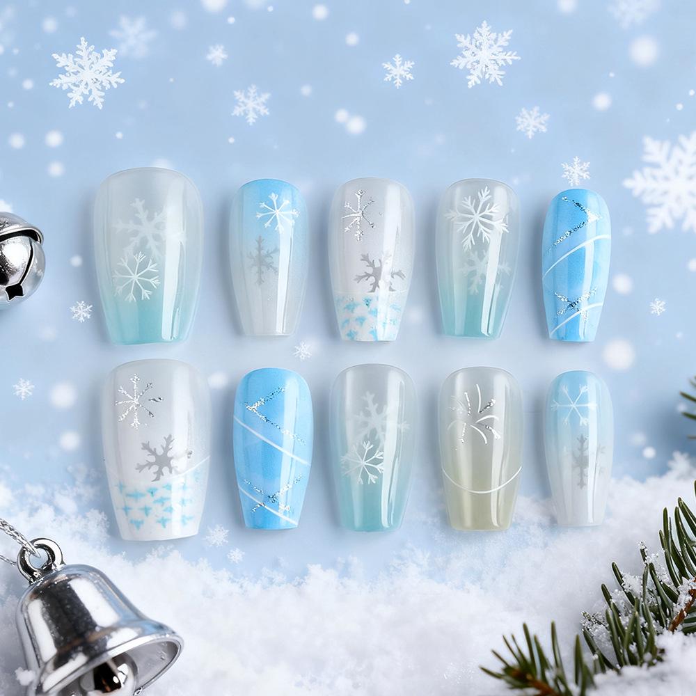 Blue & White Snowflake Cat Eye Press-On Nails - 30-Piece Detachable Set