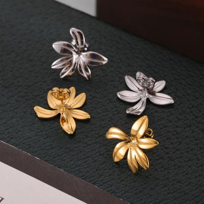 New Titanium Steel Pastoral Flower Earrings, Japanese And Korean Studs, Light Luxury And Elegant Plated 18K Real Gold Earrings Jewelry