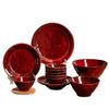 Set di Stoviglie in Ceramica Rossa Cotto in Forno: Ciotole, Piatti e Piatti in Stile Retrò con Decorazioni Sottosmalto per Uso Domestico.
