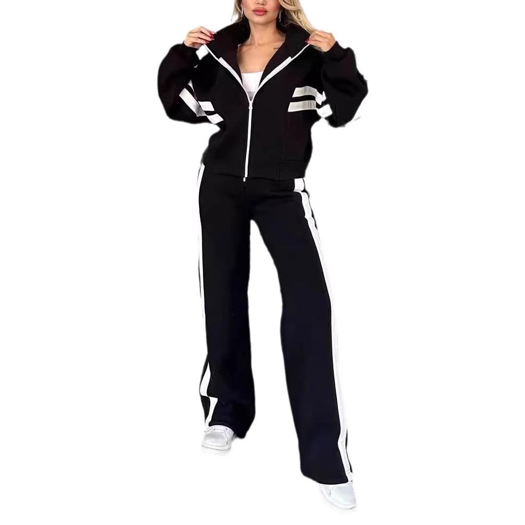 Women's Autumn Y2K Striped Zip-up Jacket, Casual Sportswear Two-Piece Tracksuit Set