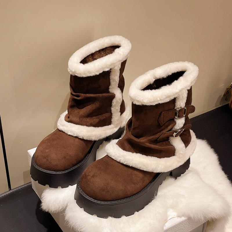 

Autumn Winter Belt Buckle Women Snow Boots Elegant Height Increase Shoes Ladies Outdoor Keep Warm Cotton Short Booties 35