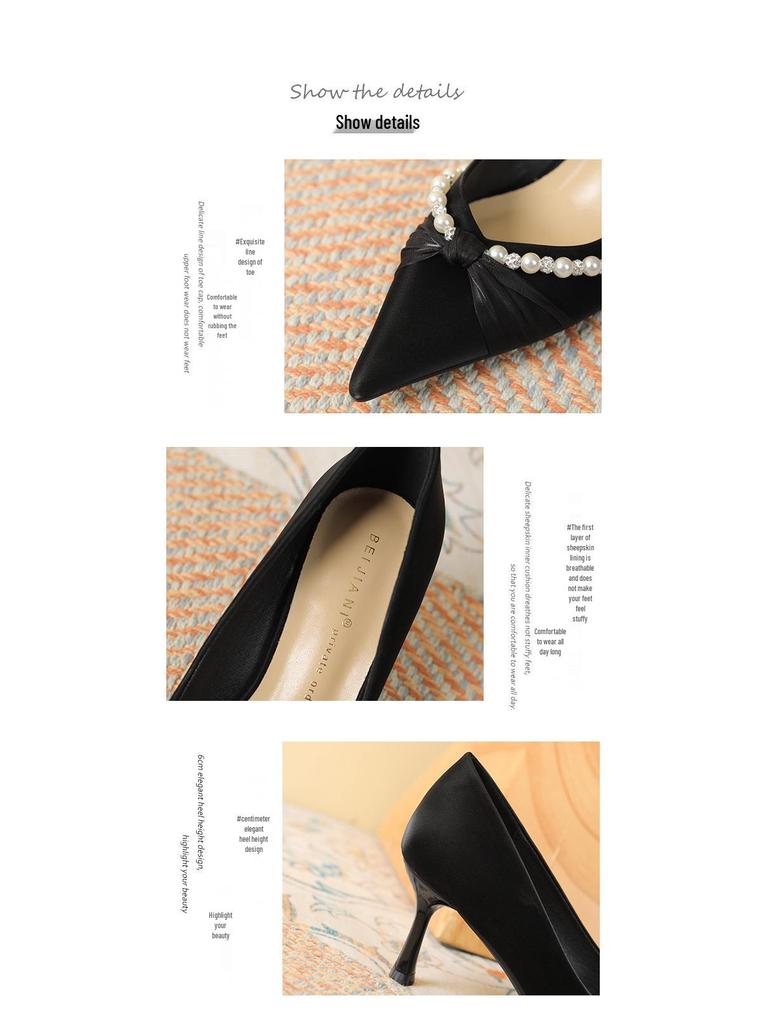 Knotted Pearl Xiuhe Bridal Shoes: Women's Silk Sheepskin High Heel Stilettos with Pointed Toe