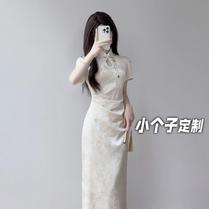 Small Short New Chinese Style Dress Women's Summer High-end Young Cheongsam Waist a Word Medium and Long