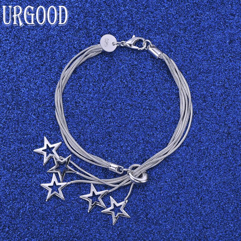 925 Sterling Silver Fashion Jewelry Snake Chain Star Bracelet