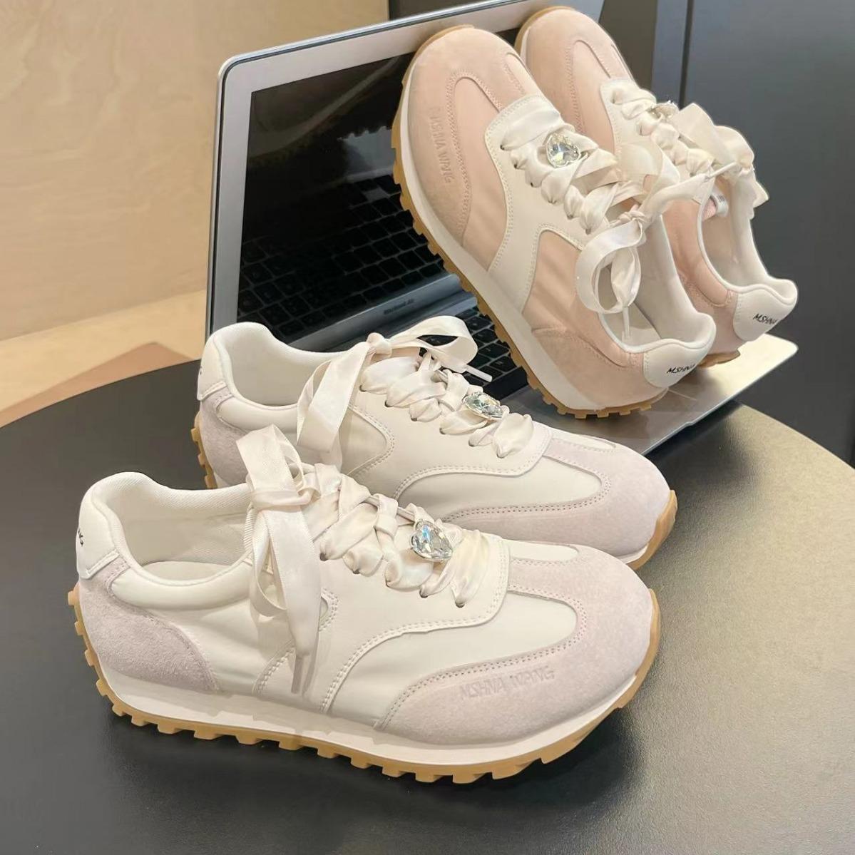 

Женские кроссовки из натуральной кожи в немецком стиле, новые летние модные универсальные кроссовки со стразами, повседневные спортивные туфли в стиле ретро Cortez