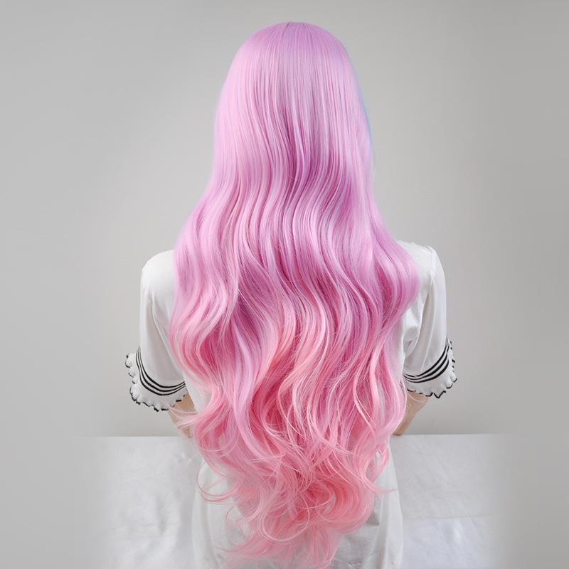 Qi Bangs Long Curly Hair Anime Wig Sky Blue Bangs Light Purple Gradual Change Powder