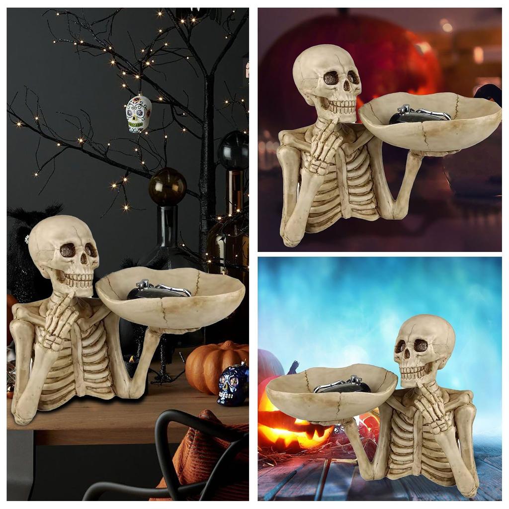 Decorative Skeleton Storage Tray Storage Ornament Sculpture Statue The Personality Punk Skull Fruit Plate Resin Key Storage Tray