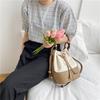 Portable Canvas Bag Niche Splicing Design Shoulder Messenger Bag Versatile Drawstring Bucket Bag Women