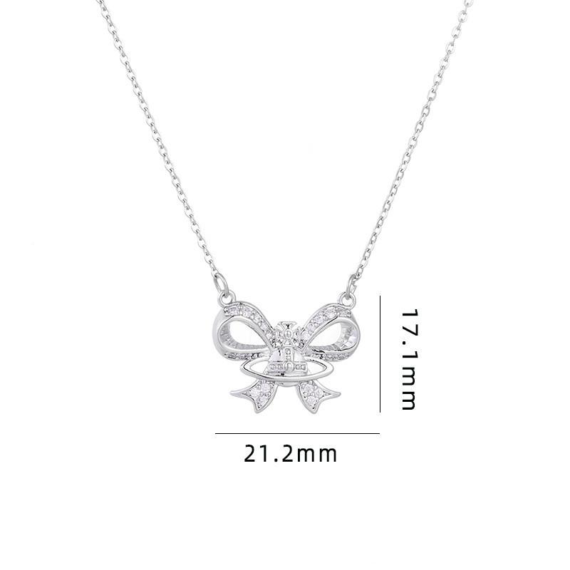 Trendy Bow Star Crystal Pendant Necklace Stainless Steel High Grade Geometric Choker Jewelry Party Gifts For Women Girls