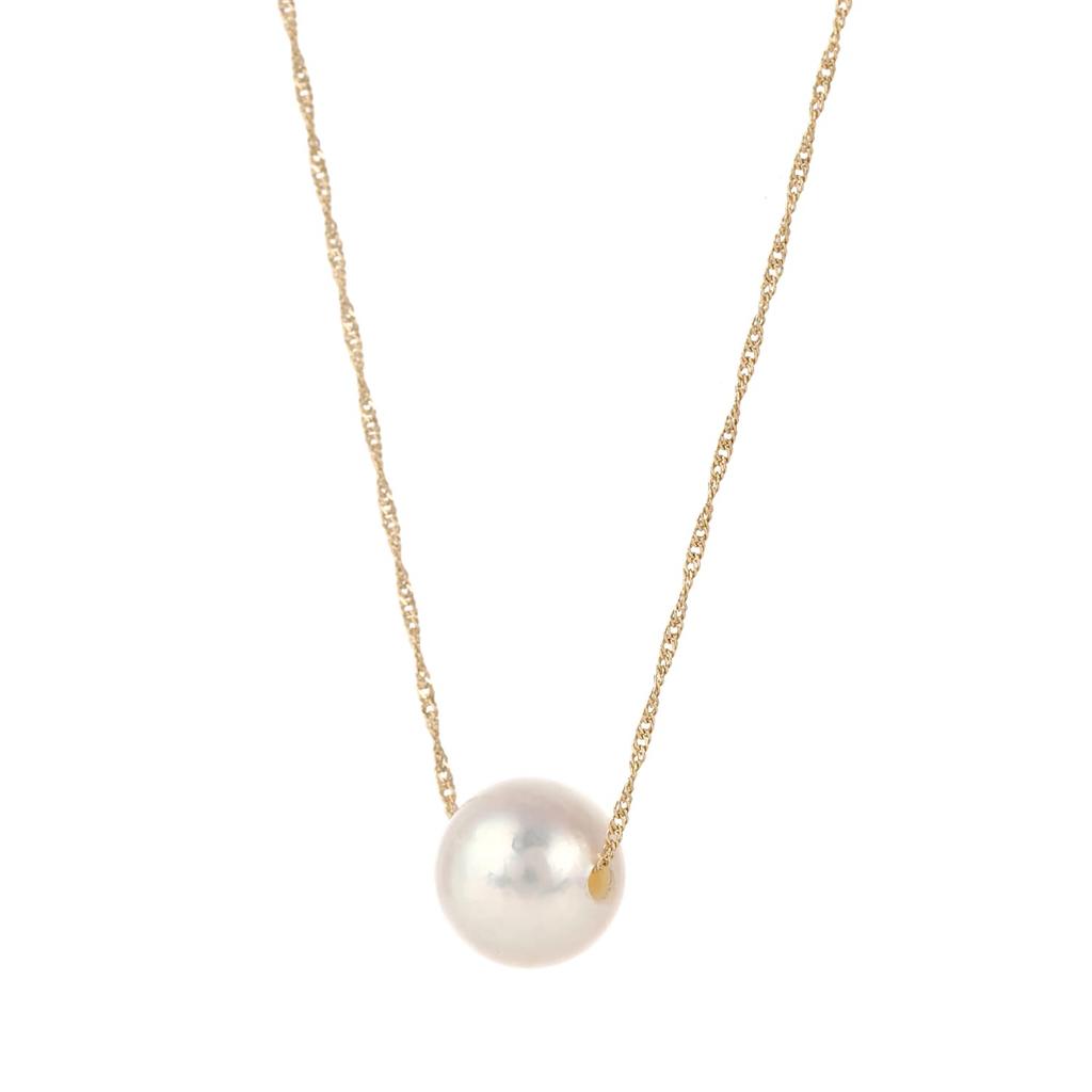Happy Goods Shop Pearl Akoya Single 18K Gold Necklace, 8-8.5mm Pearl, Gold, 40cm, Women's, Pearl, Pendant,