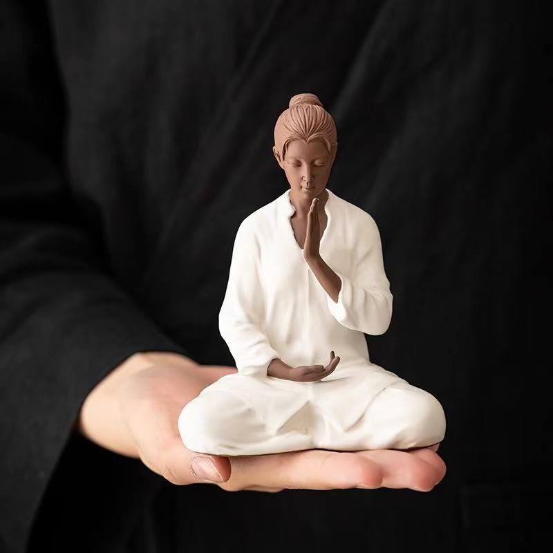Ceramic Yoga Girl sculptures and figurines Creative Zen Home Room Office Yoga Room Table decoration and accessories
