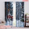 2pcs 2D Flat Printing Christmas Curtain Winter Forest Christmas Polyester Without Electricity Family Party Use for Holiday