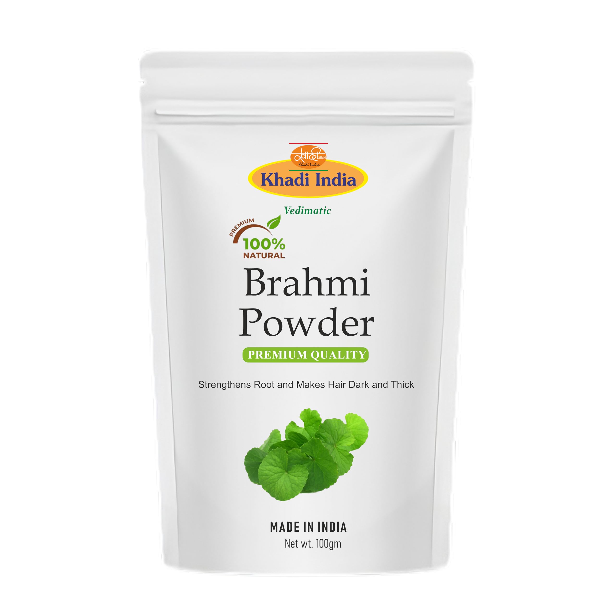 Khadi 100% Pure & Natural Brahmi Powder - Organic Herbal Powder for Hair Strengthening, Dandruff Control & Mental Clarity - 100g