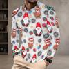 Men Plus Size Black Round Neck Long Sleeve Christmas Neon Printed Pullover T Shirt