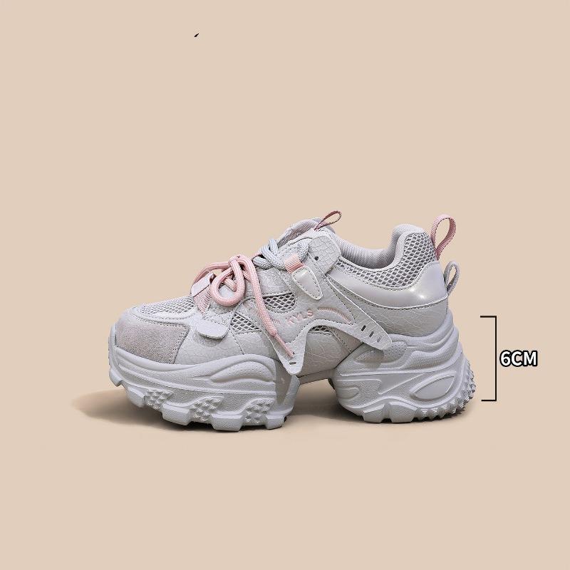 Leather retro platform dad shoes women's new autumn versatile student mesh lightweight casual shoes