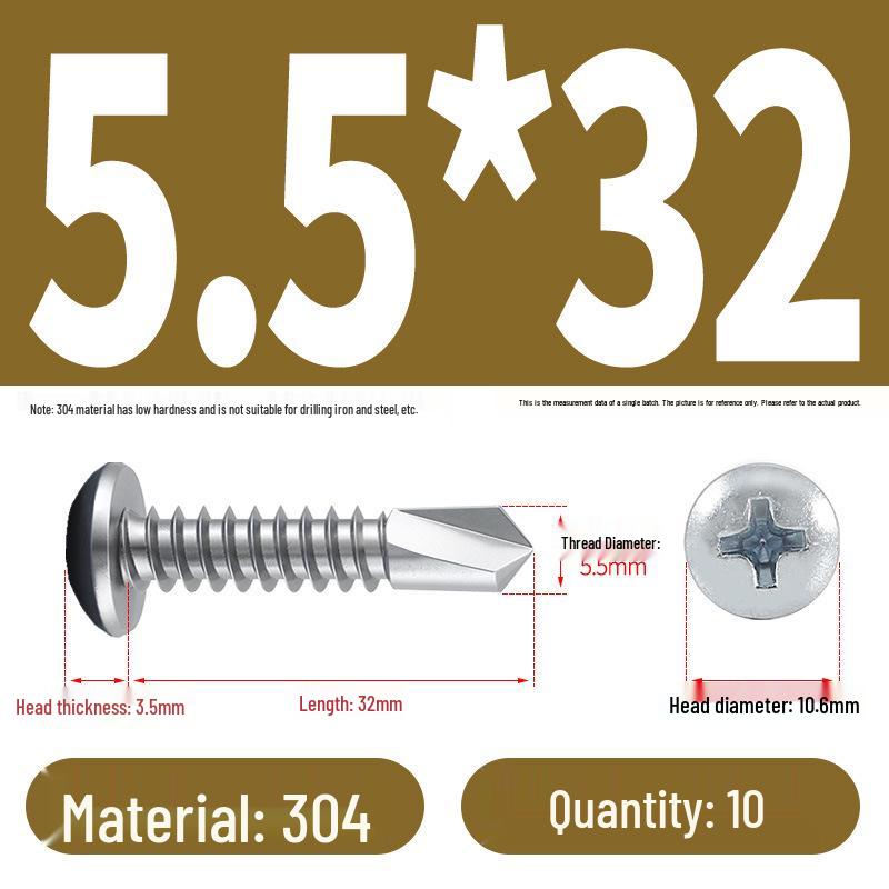 Stainless Steel 304 Phillips Round Head Self-Drilling & Tapping Screws, M3.9/M4.8/M5.5 Swallowtail Bolts