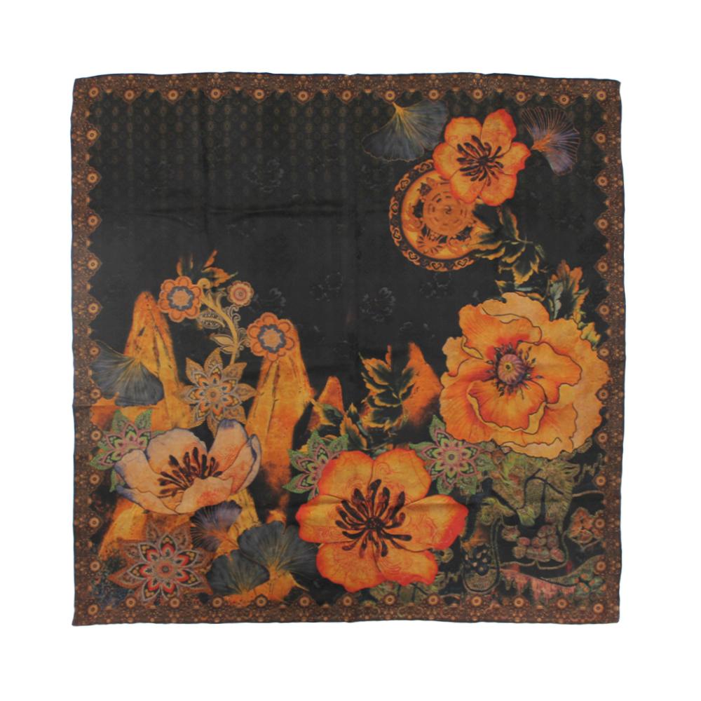 Stylish 110x110cm Gambiered Canton Silk Square Scarf with Floral Pattern-Exquisite Xiangyun Silk for Women Daily Use