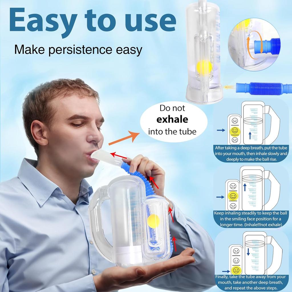Incentive Spirometer,Breathing Exercise Device for Lungs,Deep Breathing Trainer for Children and Adults,5000ml Capacity Measurement with Flow