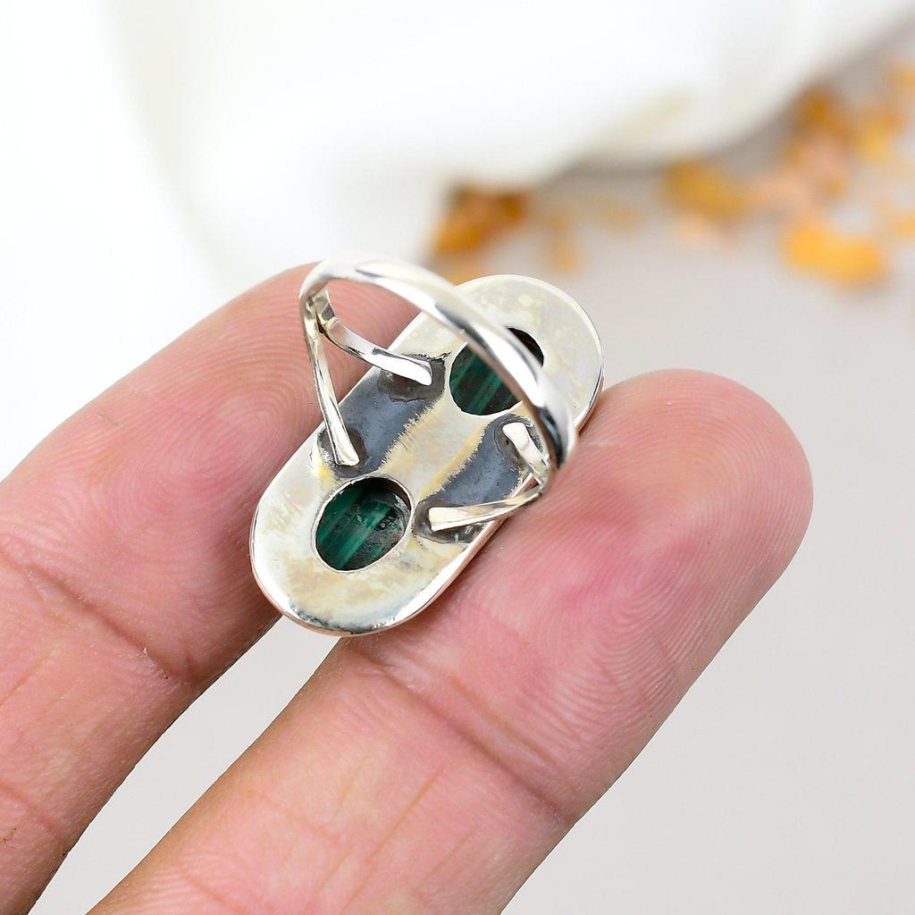 Malachite Gemstone 925 Sterling Silver Oval Gemstone Handmade Boho Ring For Women