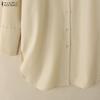 ZANZEA Women Casual Round Neck Solid Color Loose Long Sleeve Blouse