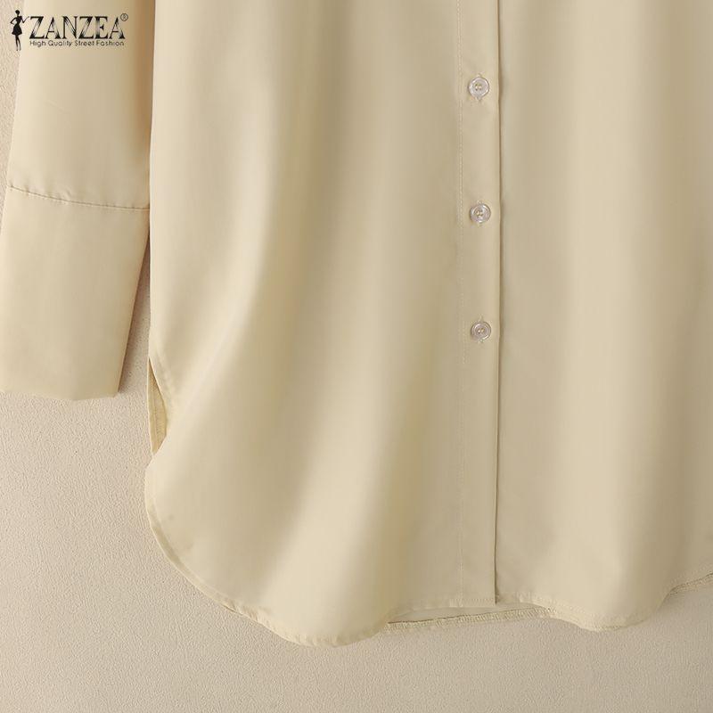 ZANZEA Women Casual Round Neck Solid Color Loose Long Sleeve Blouse