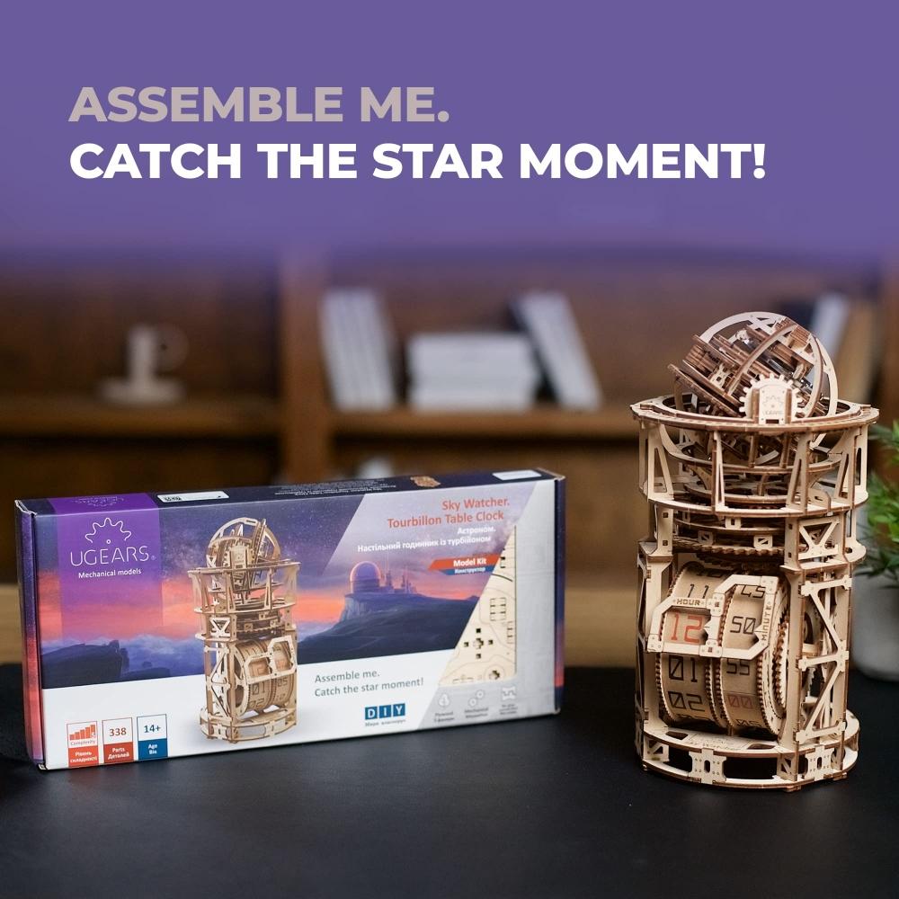 Stolní hodiny Ugears Skywatcher Tourbillon 70162 Stolní hodiny Sky Watcher Tourbillon Dřevěná hračka 3D puzzle