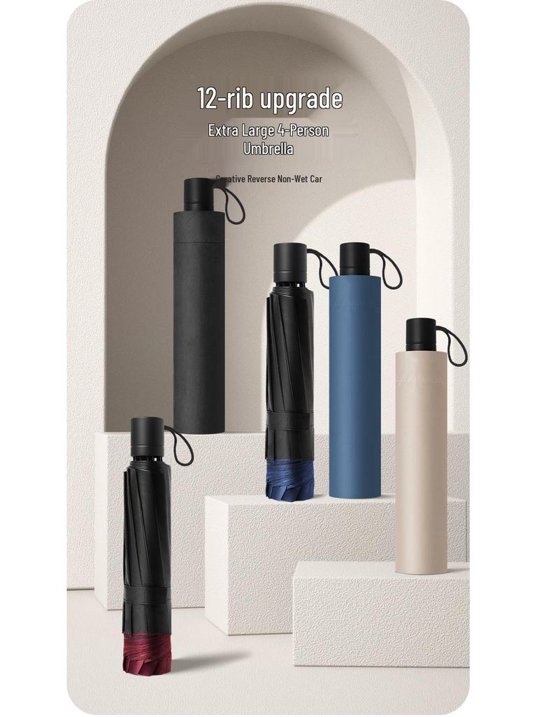 Extra Großer Verstärkter Sturmfester Faltbarer Regenschirm für Sonne und Regen - Schwarzkleber 3-Personen Studentenmodell
