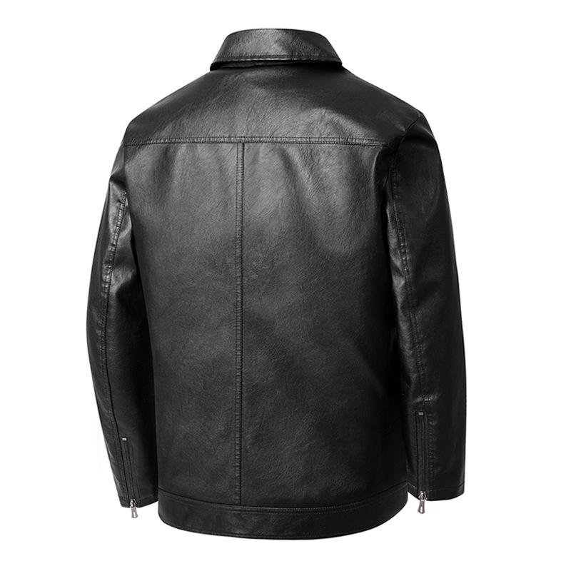 Large Size Autumn Men's Leather Jacket with Collar, Korean Version, Men's PU Washed Leather Jacket
