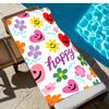 Happy Smiley Floral Beach Towel,Microfiber Soft Absorbent Quick Dry, Oversized for Beach Pool Travel, Colorful Kids Bath Towel