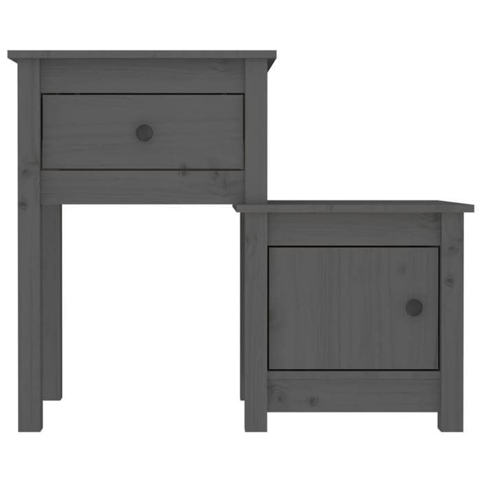 Table de chevet - Maison Exclusive - Gris - Bois de pin massif - 1 tiroir et 1 porte