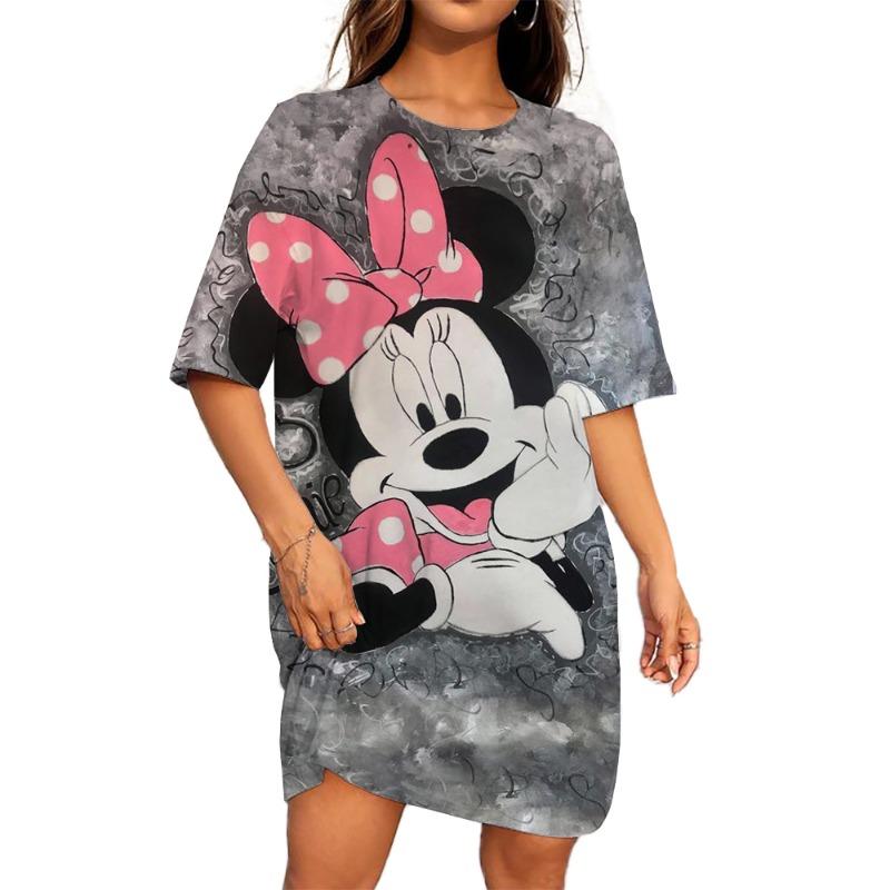 

Disney Mickey Mouse print Women Dress Elegant Sweet Casual Short Sleeve Loose A-Line Dress Summer Beach Dress Female Sundress 8XL