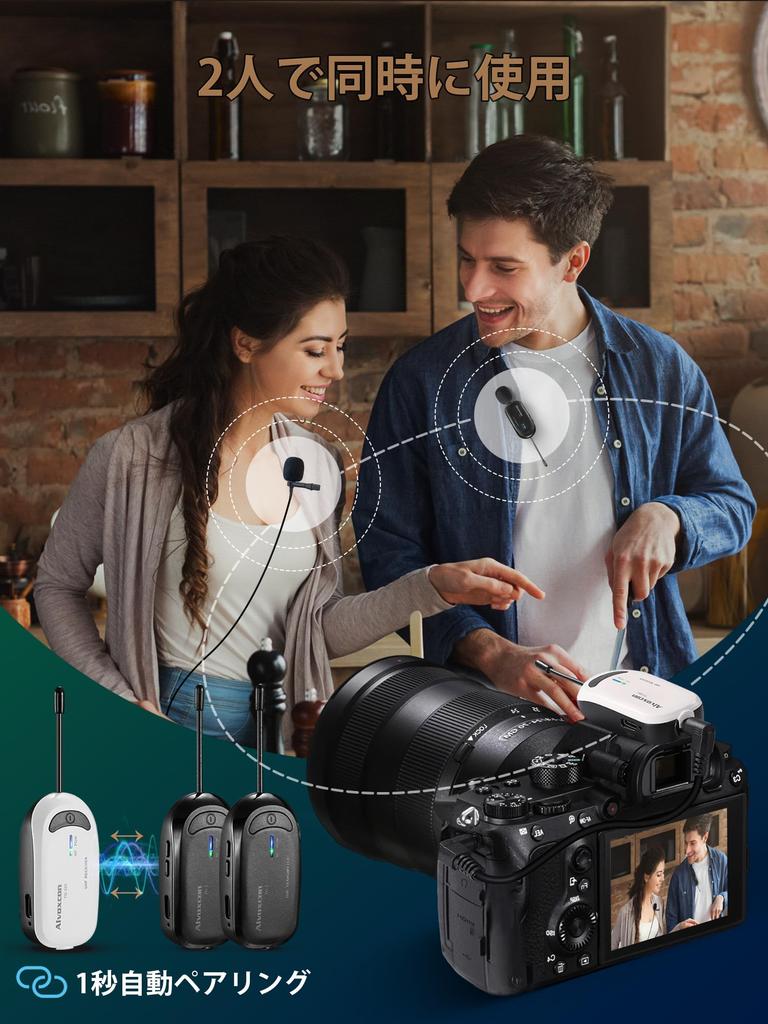 Alvoxcon TG320 Wireless Recording System for Smartphones and External Lapel for and Includes Japanese Instruction Manual Cameras, Clip-on Microphone,