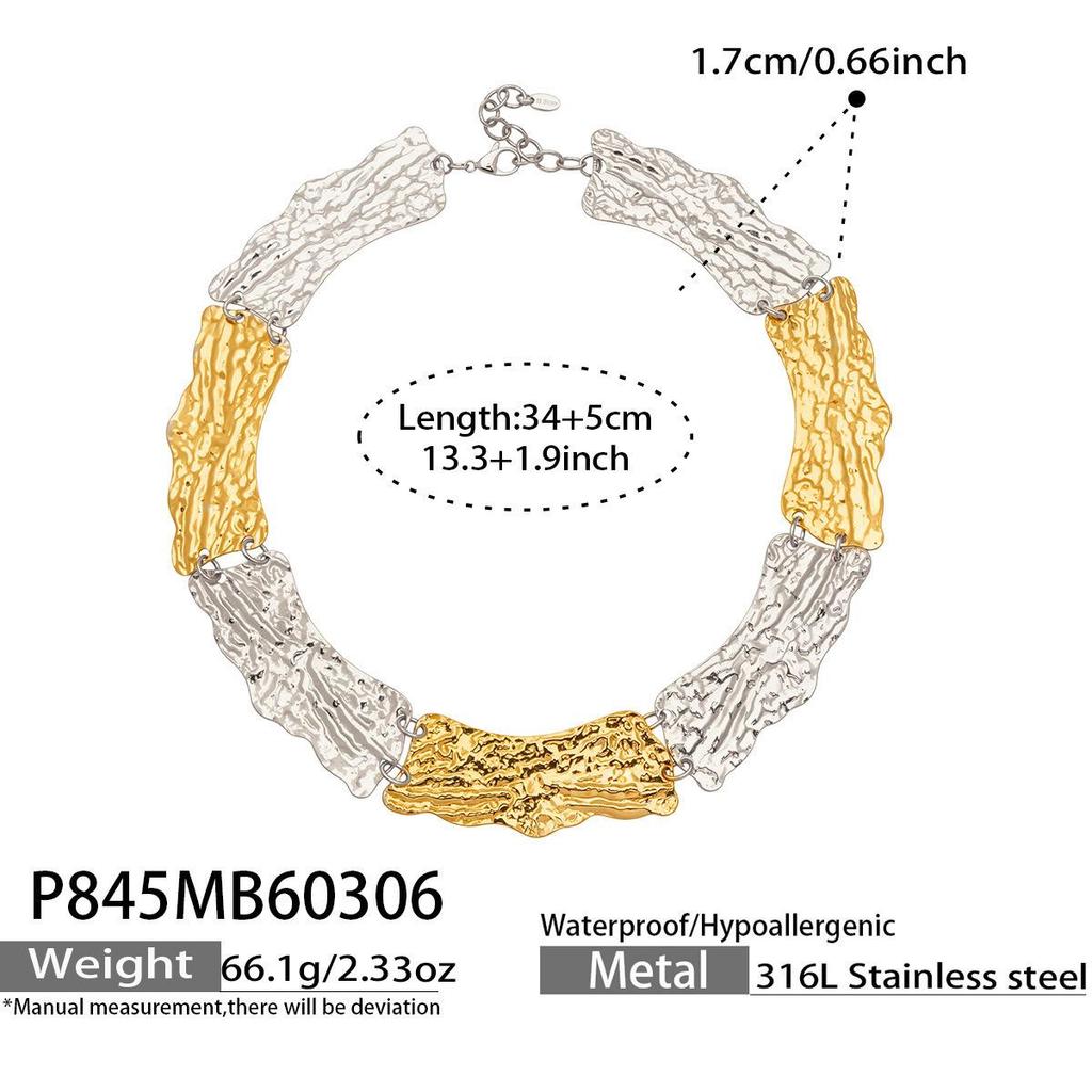 Vintage-Style Wide Textured Handmade Necklace: 18K Gold & Stainless Steel Women's Jewelry