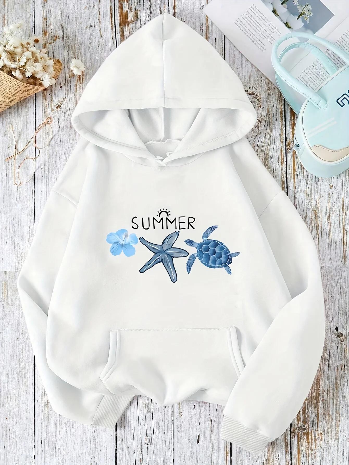 

Turtle Sea Star Summer Printed Autumn Winter Hoodie Women s Top Casual Style Pullover Soft Fabric Long Sleeve Clothing 3XL