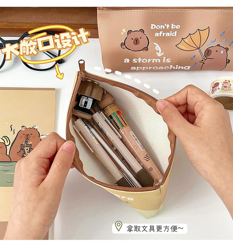 Capybara Stationery Bag Fashion PU Pen Bags Pencil Box Large Capacity Zipper Pencil Bag Pouch Back To School Office Supplies