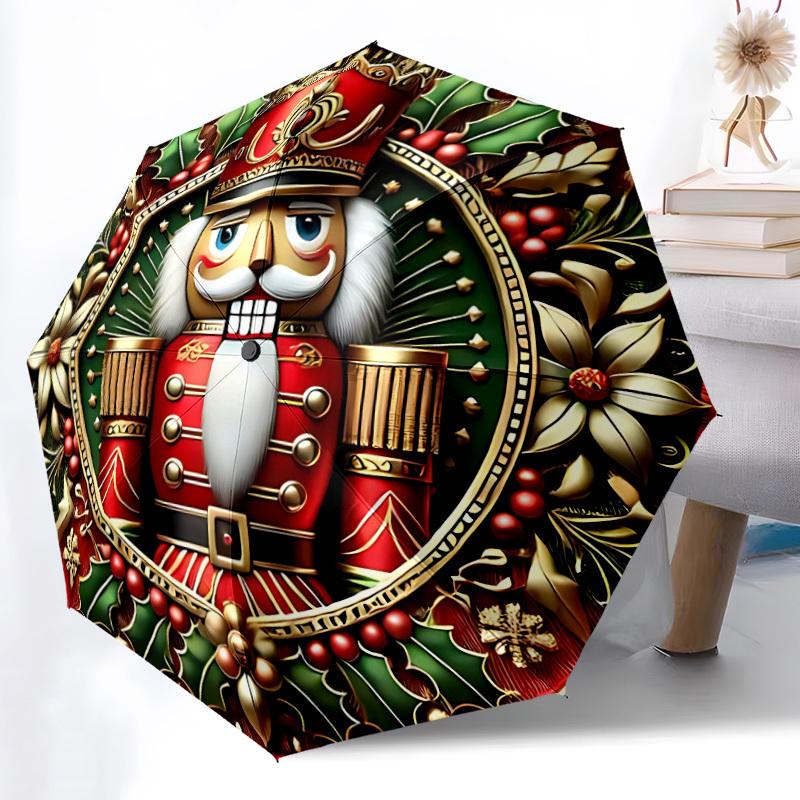 1 Stück Nussknacker Weihnachten Automatischer Öffnungs-/Schließschirm, Winddicht, Kompakter Faltbarer Schirm mit Leichtem Design für Damen/Herren215