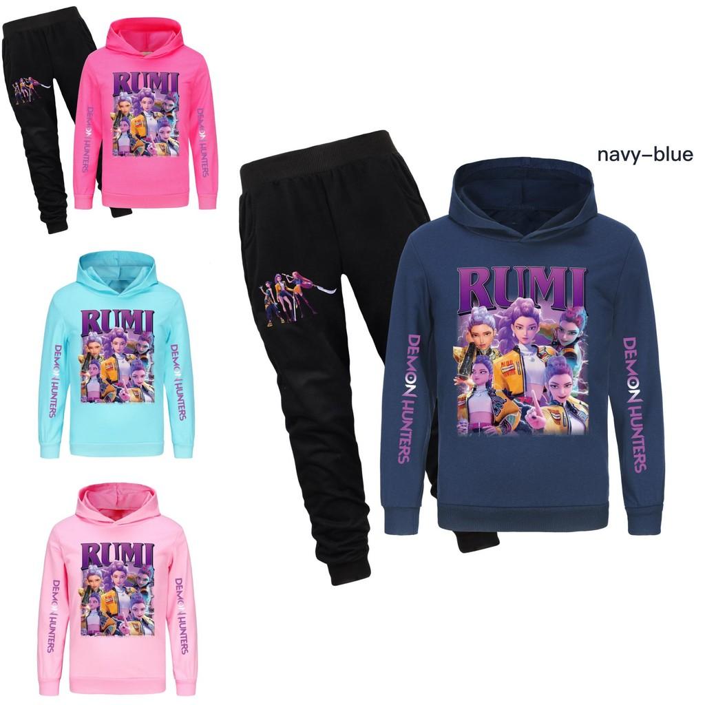 Kpop Demon Hunters Pattern Children Hoodie And Pants Set With Cartoon Print For Winter And Spring Play