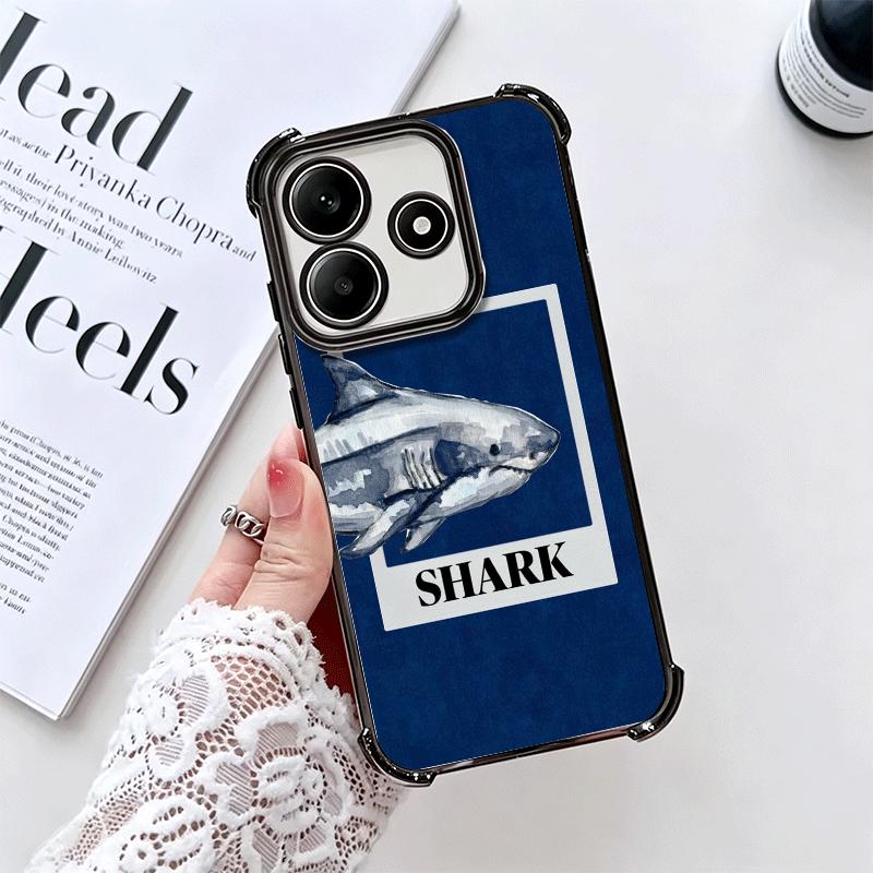 Doodle Style Shark Collage Soft Phone Case For Xiaomi Redmi Note 14 15 Pro Plus 13 12 11S 11T 5G 10 9S 9 Plating Anti-Fall Funda