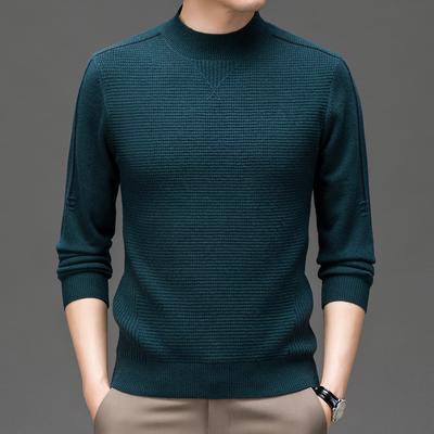 Men's Solid Color Sweater Knitted Sweater Middle-aged Fashion Warm Inner with Waffle Jumper Jacket Trendy Autumn and Winter New
