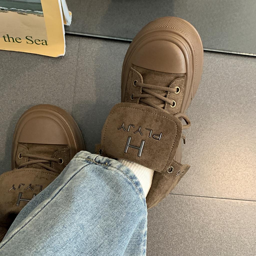 Queen Fan retro thick-soled high-top canvas shoes women's 2025 new autumn heightening soft-soled casual board shoes