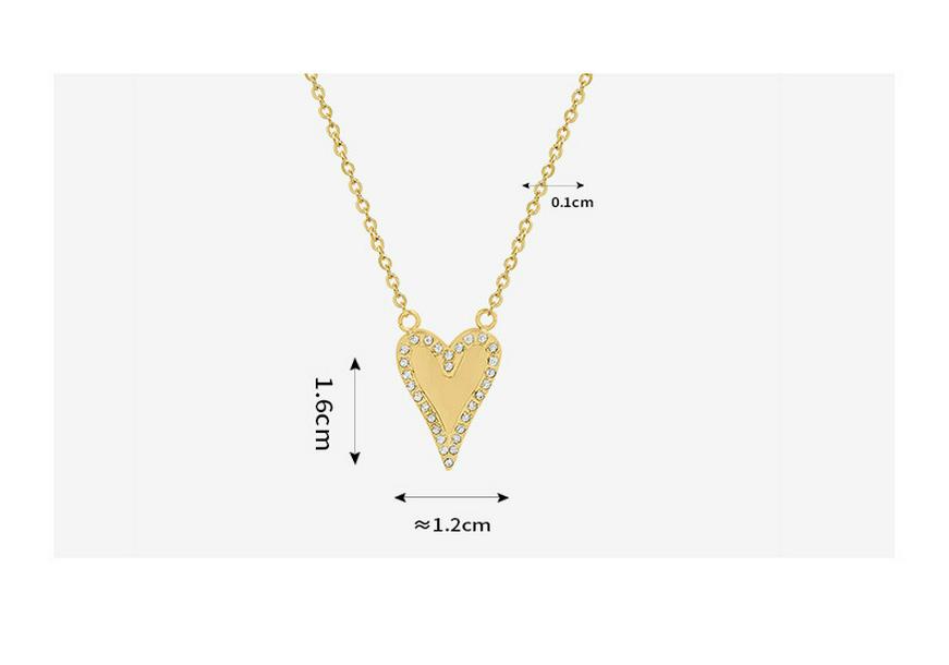 Korean Zircon Peach Heart Pendant Necklace in 18K Gold-Plated Titanium Steel