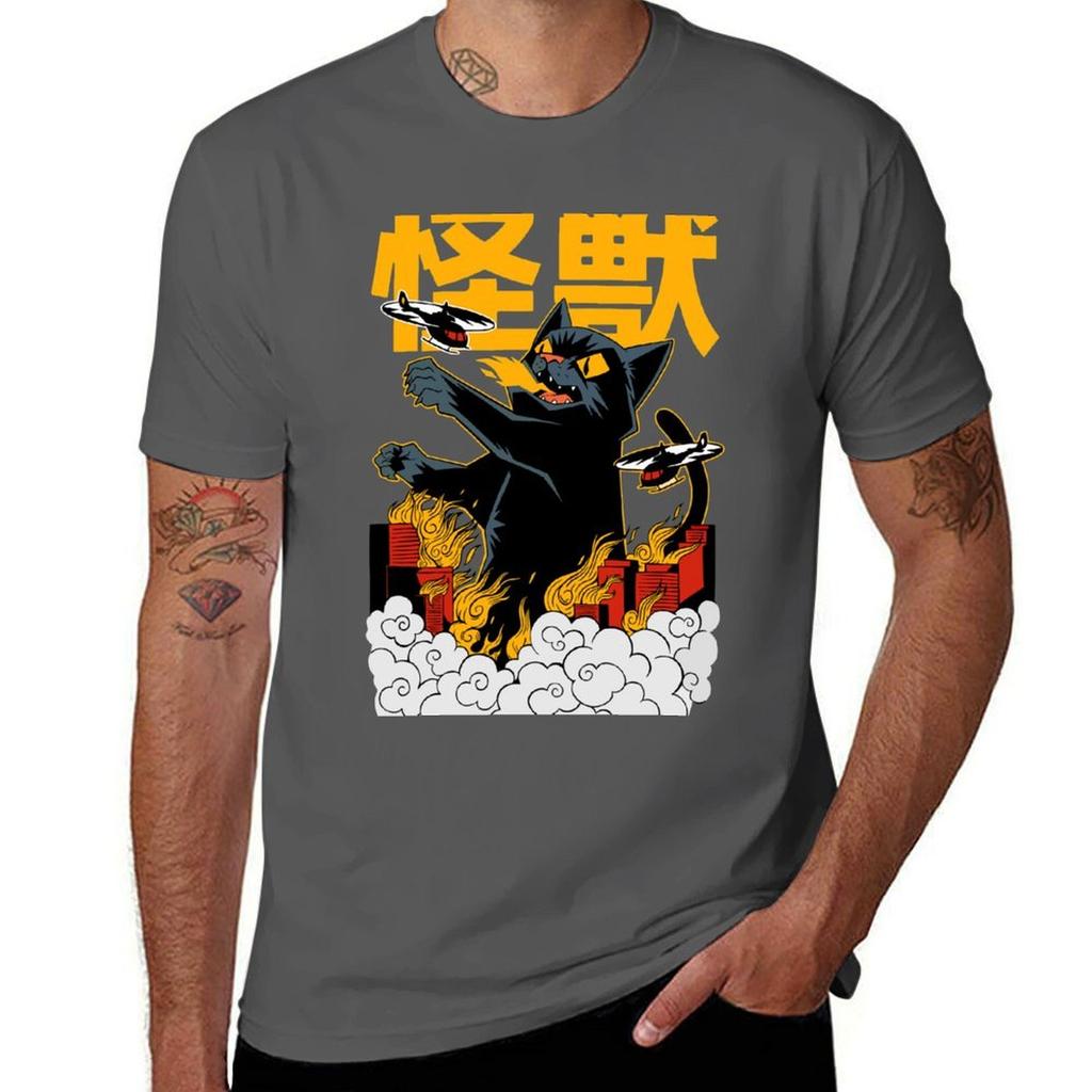 Japanese Cool Cat Zilla Funny Cartoon Style TShirt Daily Wear Print TShirt