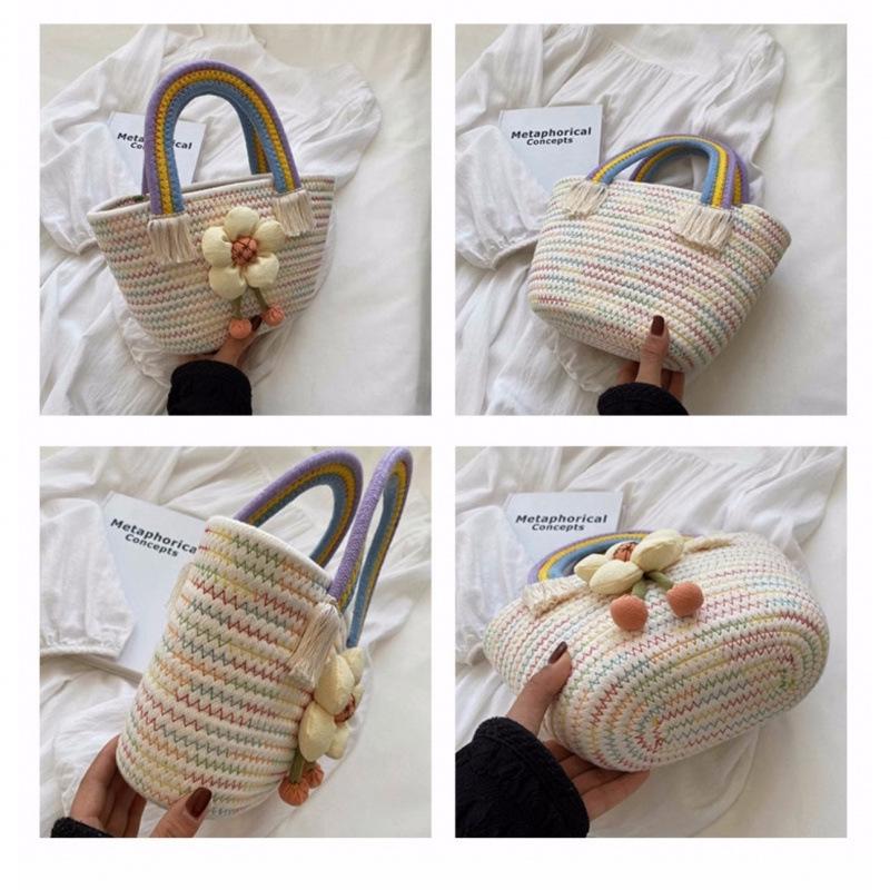 Sunflower Cotton Rope Handbag, Cloud Rainbow Design – Perfect for Birthdays & Parties.